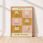 Smiling shapes with affirmations such as "you are so loved" unisex kids wall art to encourage confidence, self-esteem and positivity. Inspirational  pink and yellow kids poster for bedrooms, home-ed classrooms or playrooms.