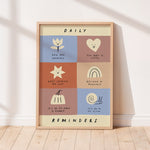 Smiling shapes with affirmations such as "you are so loved" unisex kids wall art to encourage confidence, self-esteem and positivity. Inspirational kids poster for bedrooms, home-ed classrooms or playrooms.