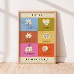 Smiling shapes with daily affirmations such as "you are so loved" unisex kids wall art to encourage confidence, self-esteem and positivity. Inspirational kids poster for bedrooms, home-ed classrooms or playrooms.