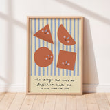 Smiling shapes blue stripes unisex kids poster to encourage confidence, self-esteem and positivity. Inspirational kids poster with affirmation for bedrooms, home-ed classrooms or playrooms