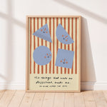 Smiling shapes orange and blue stripes unisex kids wall art to encourage confidence, self-esteem and positivity. Inspirational kids poster with affirmation for bedrooms, home-ed classrooms or playrooms