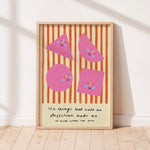 Smiling shapes orange and pink stripes unisex kids wall art to encourage confidence, self-esteem and positivity. Inspirational kids poster with affirmation for bedrooms, home-ed classrooms or playrooms