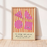 Smiling shapes orange and pink stripes unisex kids wall art to encourage confidence, self-esteem and positivity. Inspirational kids poster with affirmation for bedrooms, home-ed classrooms or playrooms