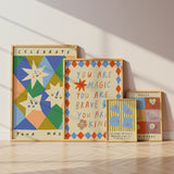 Gallery wall of inspirational kids prints with affirmation for bedrooms, home-ed classrooms or playrooms