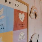 Smiling shapes with affirmations such as "you are so loved" unisex kids wall art to encourage confidence, self-esteem and positivity. Inspirational kids poster for bedrooms, home-ed classrooms or playrooms.