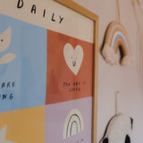 Smiling shapes with affirmations such as "you are so loved" unisex kids wall art to encourage confidence, self-esteem and positivity. Inspirational kids poster for bedrooms, home-ed classrooms or playrooms.