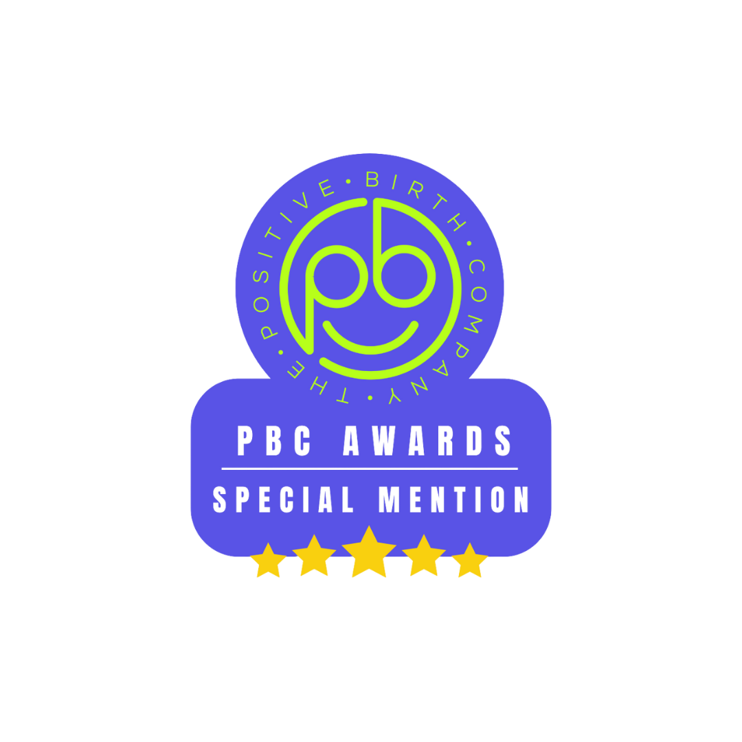 Positive Birth Company special mention badge with five-star rating – trusted recognition for products or services supporting pregnancy and new mums.